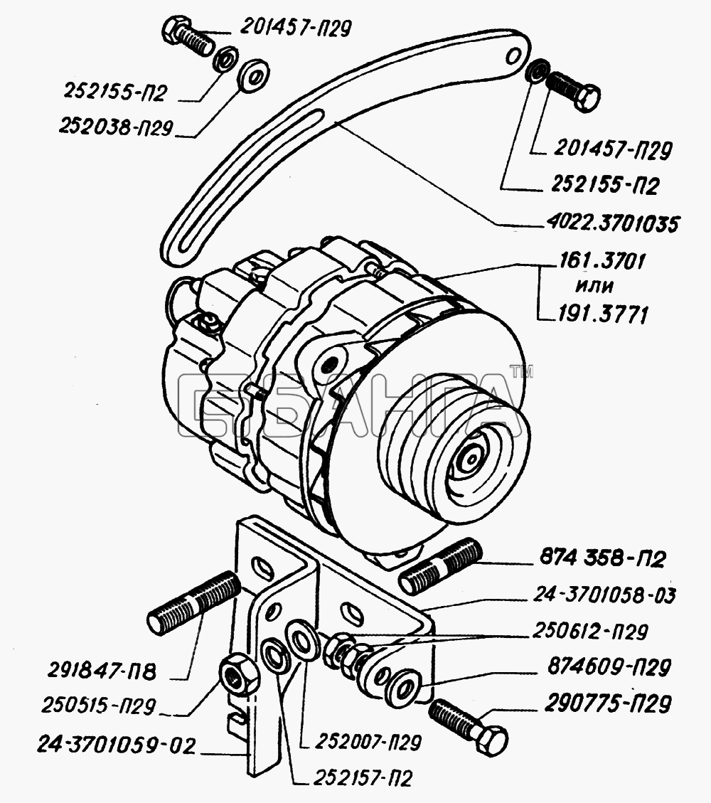 ГАЗ ГАЗ-2705 (дв. ЗМЗ-402) Схема Генератор двигателей ЗМЗ-402-153
